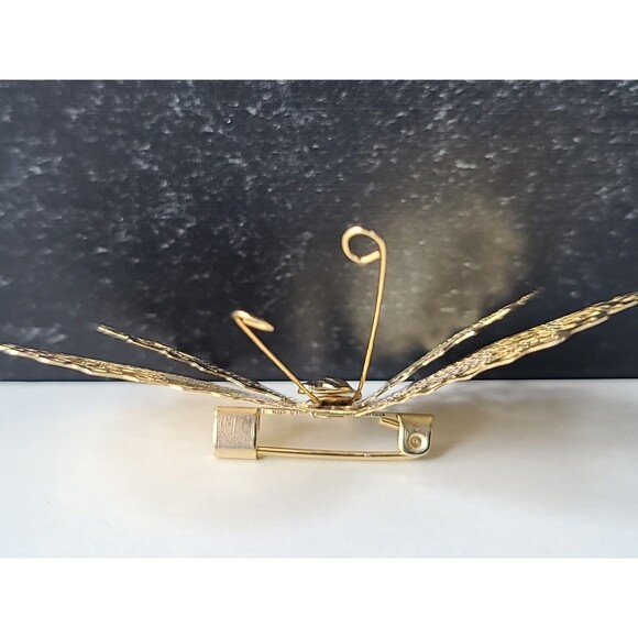 Gold Tone Metal Butterfly Brooch Vintage Costume Jewelry - Picture 7 of 10